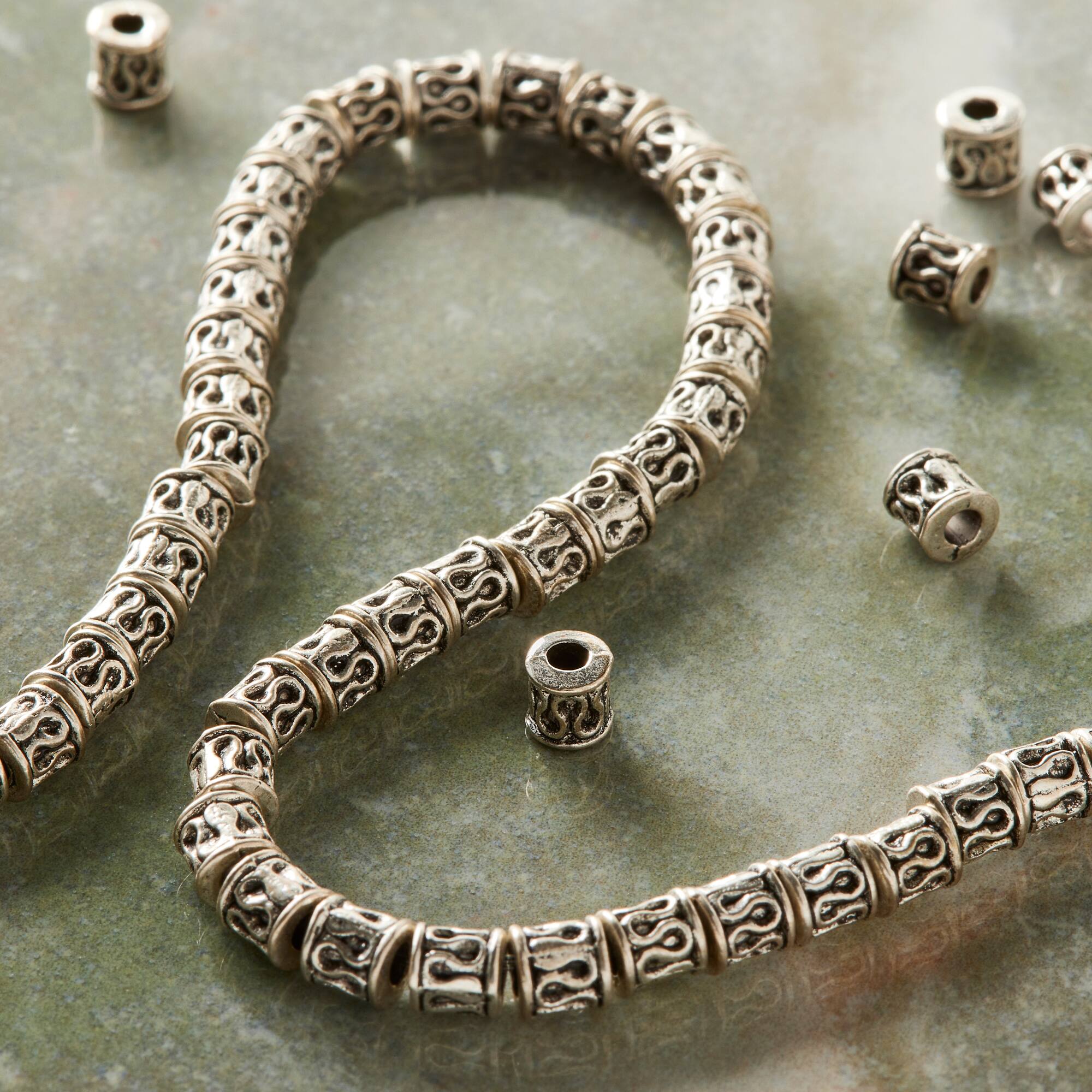 Sterling Silver Plated Snake Design Tube Beads, 6mm by Bead Landing™